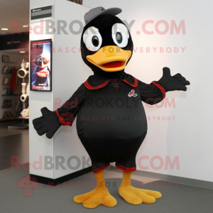 Black Geese mascot costume character dressed with a Flare Jeans and Shoe clips