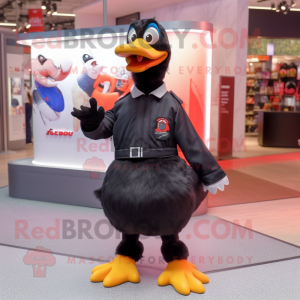Black Geese mascot costume character dressed with a Flare Jeans and Shoe clips