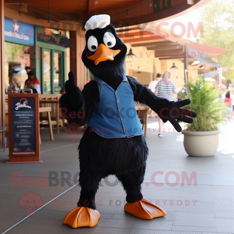 Black Geese mascot costume character dressed with a Flare Jeans and Shoe clips