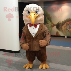 Rust Bald Eagle mascot costume character dressed with a Pleated Skirt and Tie pins