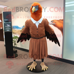 Rust Bald Eagle mascot costume character dressed with a Pleated Skirt and Tie pins