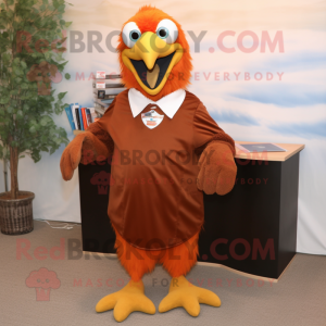Rust Bald Eagle mascot costume character dressed with a Pleated Skirt and Tie pins