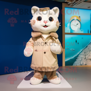 Cream Cat mascot costume character dressed with a Parka and Pocket squares