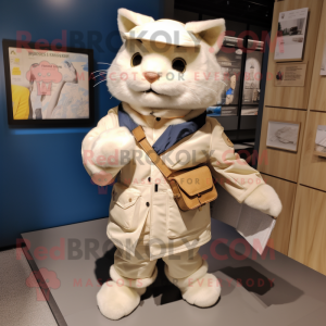 Cream Cat mascot costume character dressed with a Parka and Pocket squares