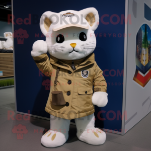 Cream Cat mascot costume character dressed with a Parka and Pocket squares