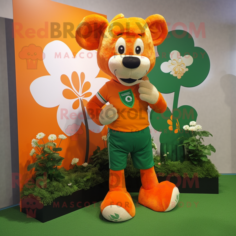 Orange Bunch Of Shamrocks mascot costume character dressed with a Rugby Shirt and Pocket squares
