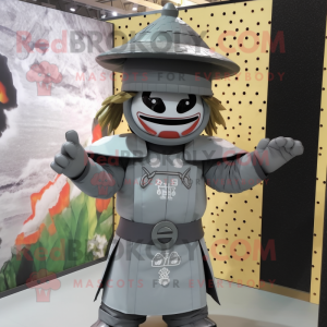 Grå Samurai maskot kostume...