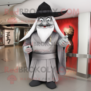 Grå Samurai maskot kostume...