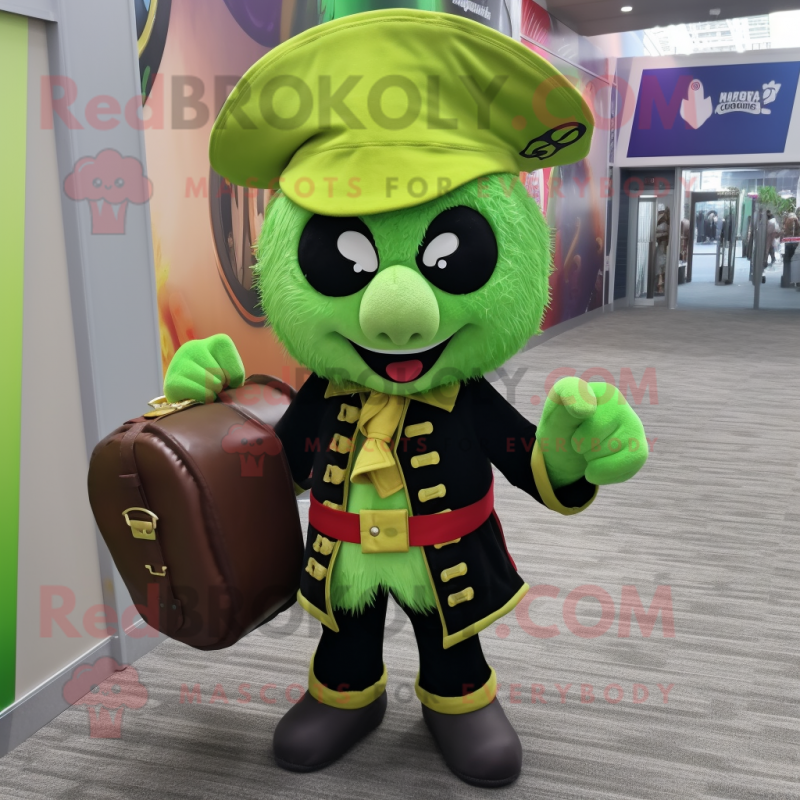 Lime Green Pirate mascot costume character dressed with a Cover-up and Backpacks