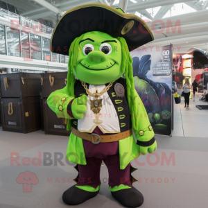 Lime Green Pirate mascot costume character dressed with a Cover-up and Backpacks