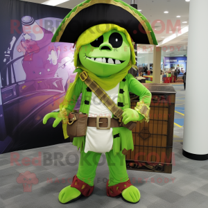 Lime Green Pirate mascot costume character dressed with a Cover-up and Backpacks