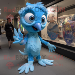 Sky Blue Archeopteryx mascot costume character dressed with a Playsuit and Watches