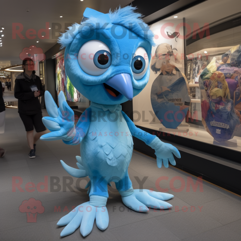 Sky Blue Archeopteryx mascot costume character dressed with a Playsuit and Watches