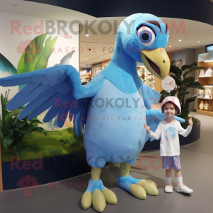 Sky Blue Archeopteryx mascot costume character dressed with a Playsuit and Watches