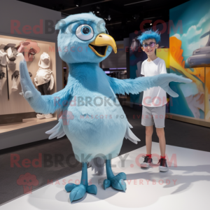 Sky Blue Archeopteryx mascot costume character dressed with a Playsuit and Watches