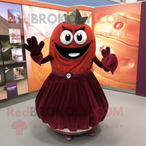 Maroon Pumpkin mascot costume character dressed with a Empire Waist Dress and Rings