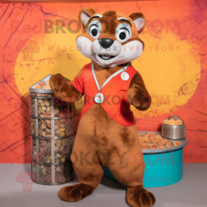 Rust Weasel mascot costume character dressed with a Playsuit and Coin purses