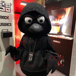 Black Hens mascot costume character dressed with a Hoodie and Messenger bags