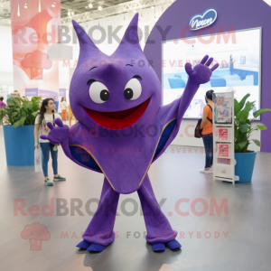 Purple Stingray mascot costume character dressed with a Flare Jeans and Hairpins