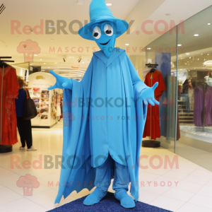 Sky Blue Stilt Walker mascot costume character dressed with a Cover-up and Hats