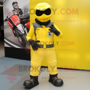 Yellow Pair Of Ice Skates mascot costume character dressed with a Biker Jacket and Ties