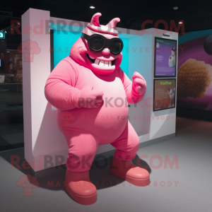 Pink Ogre mascot costume character dressed with a Turtleneck and Sunglasses