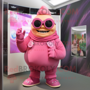 Pink Ogre mascot costume character dressed with a Turtleneck and Sunglasses