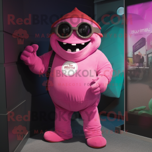 Pink Ogre mascot costume character dressed with a Turtleneck and Sunglasses