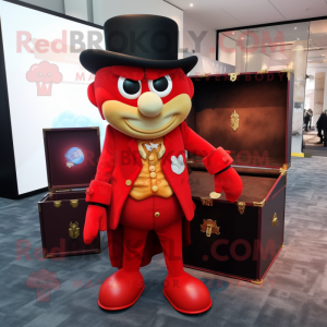 Red Treasure Chest mascot costume character dressed with a Suit Jacket and Berets