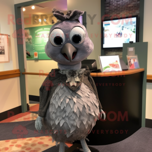 Silver Blackbird mascot costume character dressed with a Blouse and Lapel pins