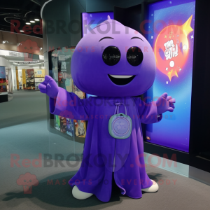 Purple Ray mascot costume character dressed with a Long Sleeve Tee and Coin purses