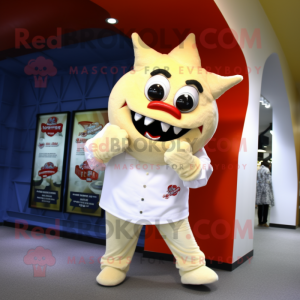 Cream Devil mascot costume character dressed with a Capri Pants and Watches