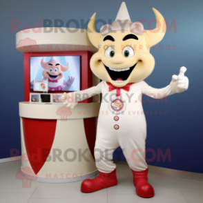 Cream Devil mascot costume character dressed with a Capri Pants and Watches