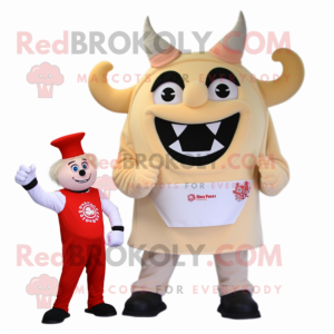 Cream Devil mascot costume character dressed with a Capri Pants and Watches