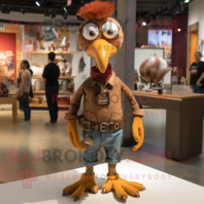 Rust Turkey mascot costume character dressed with a Skinny Jeans and Necklaces