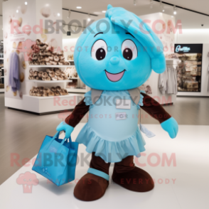 Sky Blue Chocolates mascot costume character dressed with a Playsuit and Tote bags