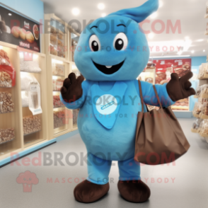 Sky Blue Chocolates mascot costume character dressed with a Playsuit and Tote bags