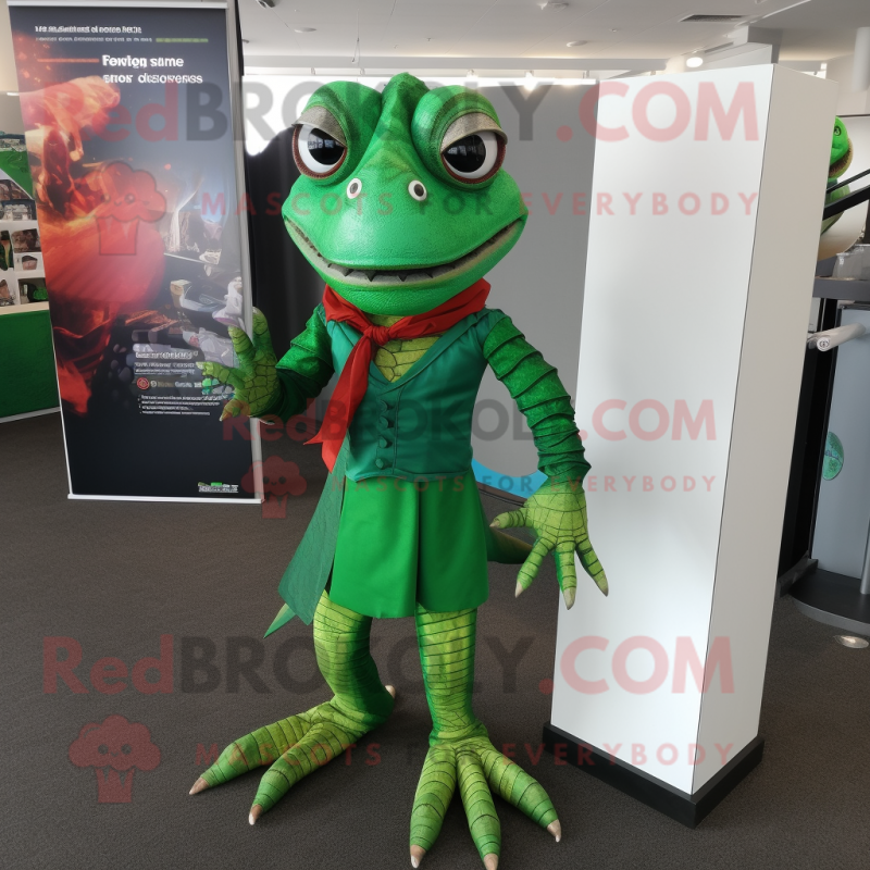 Green Lizard mascot costume character dressed with a Pencil Skirt and Wraps Green Lizard mascot costume character dressed with a Pencil Skirt and Wraps