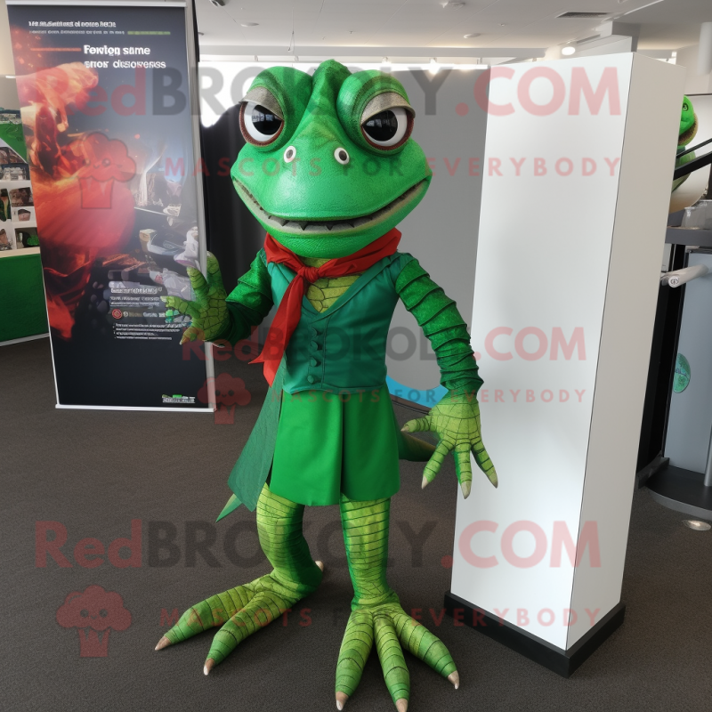 Green Lizard mascot costume character dressed with a Pencil Skirt and Wraps