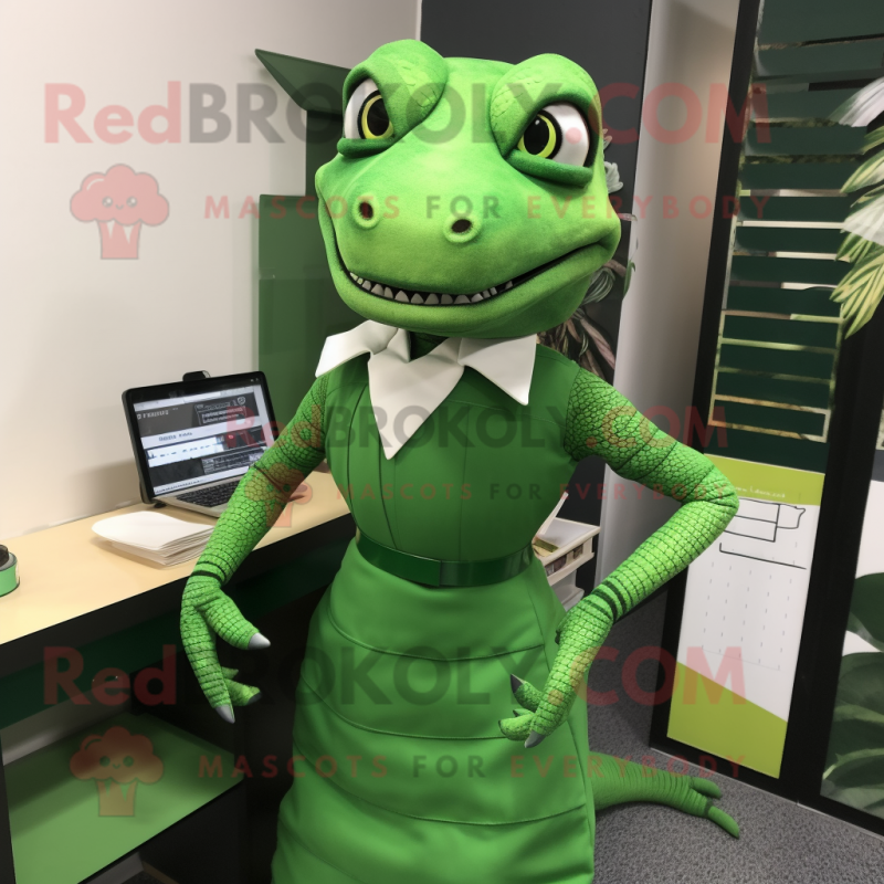 Green Lizard mascot costume character dressed with a Pencil Skirt and Wraps Green Lizard mascot costume character dressed with a Pencil Skirt and Wraps