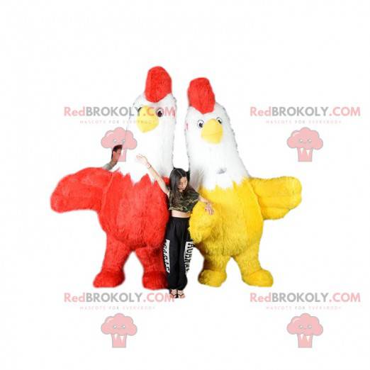 2 mascotas de gallinas, gallos hinchables bicolores -