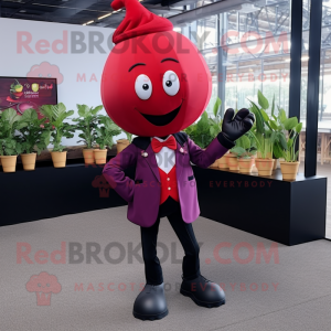 Red Turnip mascot costume character dressed with a Suit Jacket and Shoe laces