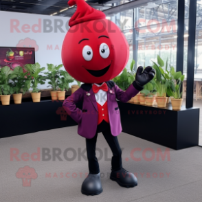 Red Turnip mascot costume character dressed with a Suit Jacket and Shoe laces