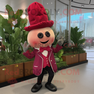 Red Turnip mascot costume character dressed with a Suit Jacket and Shoe laces