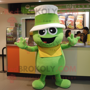 Green Ramen mascot costume character dressed with a Tank Top and Hats