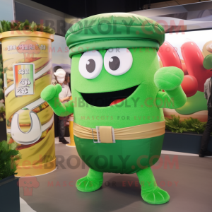 Green Ramen mascot costume character dressed with a Tank Top and Hats