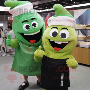 Green Ramen mascot costume character dressed with a Tank Top and Hats