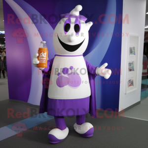 Purple Bottle Of Milk mascot costume character dressed with a Joggers and Scarf clips