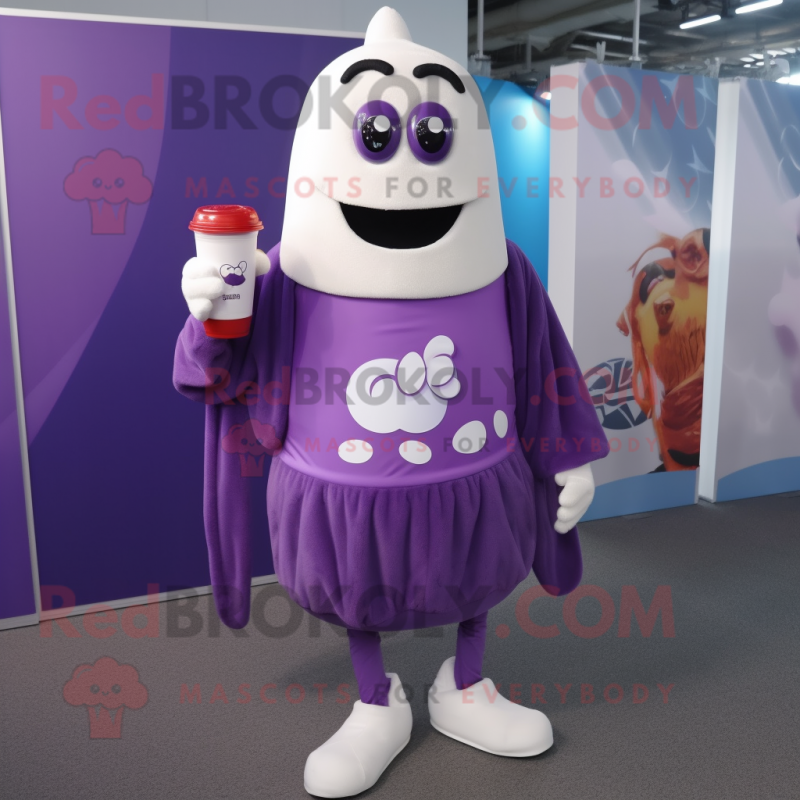 Purple Bottle Of Milk mascot costume character dressed with a Joggers and Scarf clips