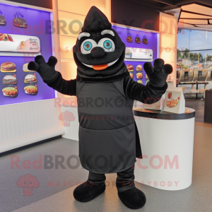 Black Moussaka mascot costume character dressed with a Turtleneck and Cufflinks